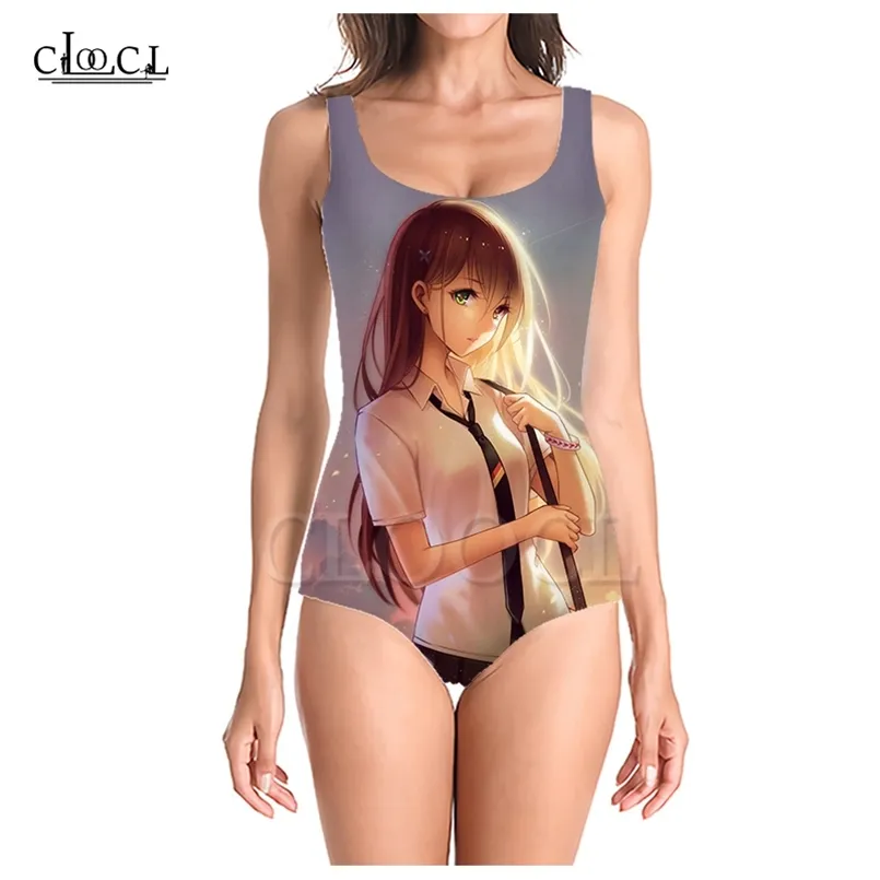 est Anime Girl 3D Print Onepiece Swimsuit Women Swimming Bathing Suit Sleeveless Slim Sexy Girl 220617