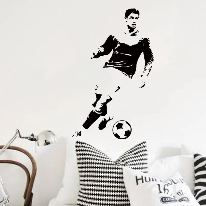 Adesivos de parede Design de arte decoração de decoração de futebol Ronaldo adesivo Removável Decoração de futebol Decalques de futebol Cristiano no quarto