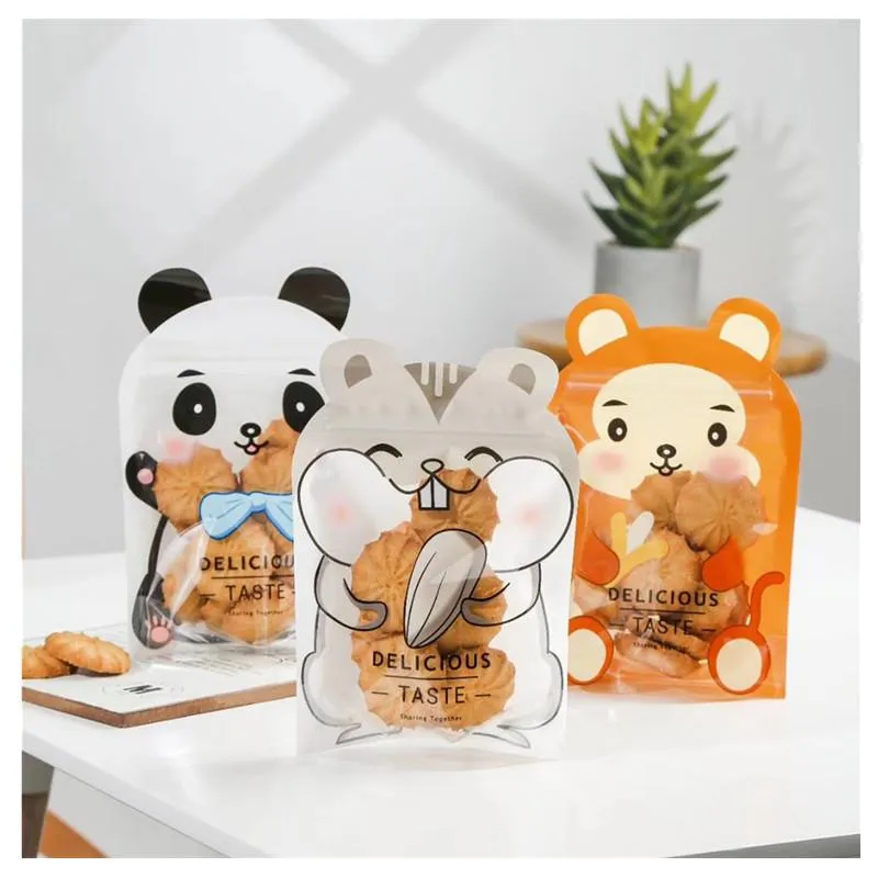 Confezione regalo 50pcs Simpatico panda Sacchetti di caramelle in plastica con chiusura a cerniera Borsa per regali di nozze per animali Compleanno per bambini Baby Shower Forniture per feste Borsa per bomboniereGi