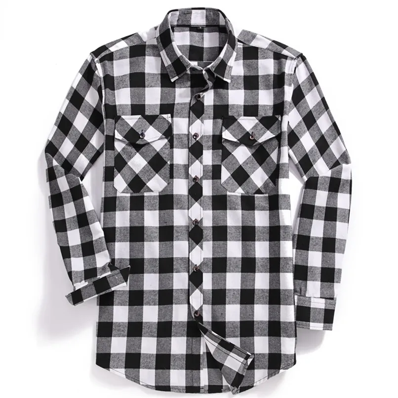 Classic Checkered Men's Flannel Plaid Shirt, Casual Button Up Långärmad T Shirts, 2 Bröstfickor, Justerbar Manschettknapp, USA Storlek 220322