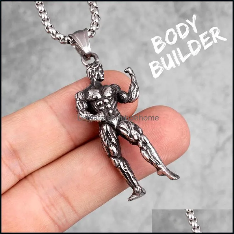 Pendant Necklaces Fitness Bodybuilding Long Men Pendants Chain Punk For Boyfriend Male Stainless Steel Jewelry Creativity Gift