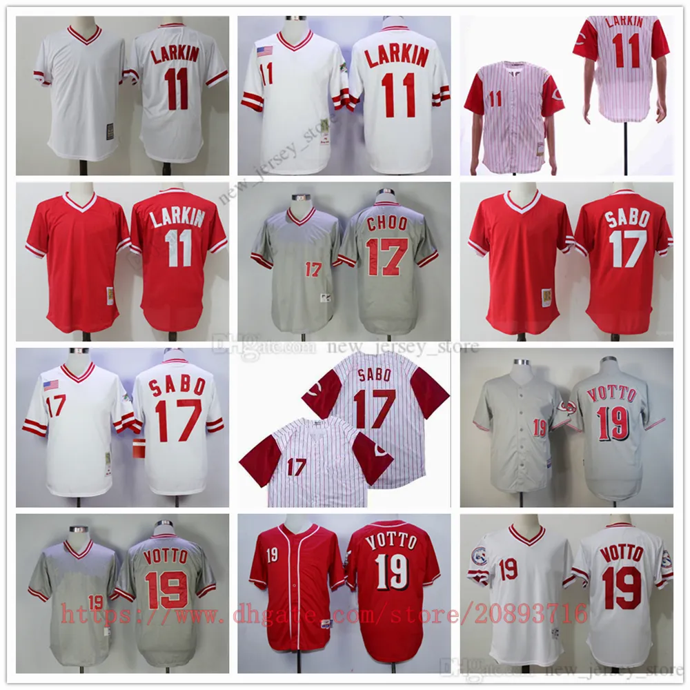 فيلم Vintage Baseball Proseys يرتدون خياطة 17 Chrissabo 19 Joeyvotto 11 Barrylarkin All Numped Number Away Treatable Sport Jersey عالية الجودة