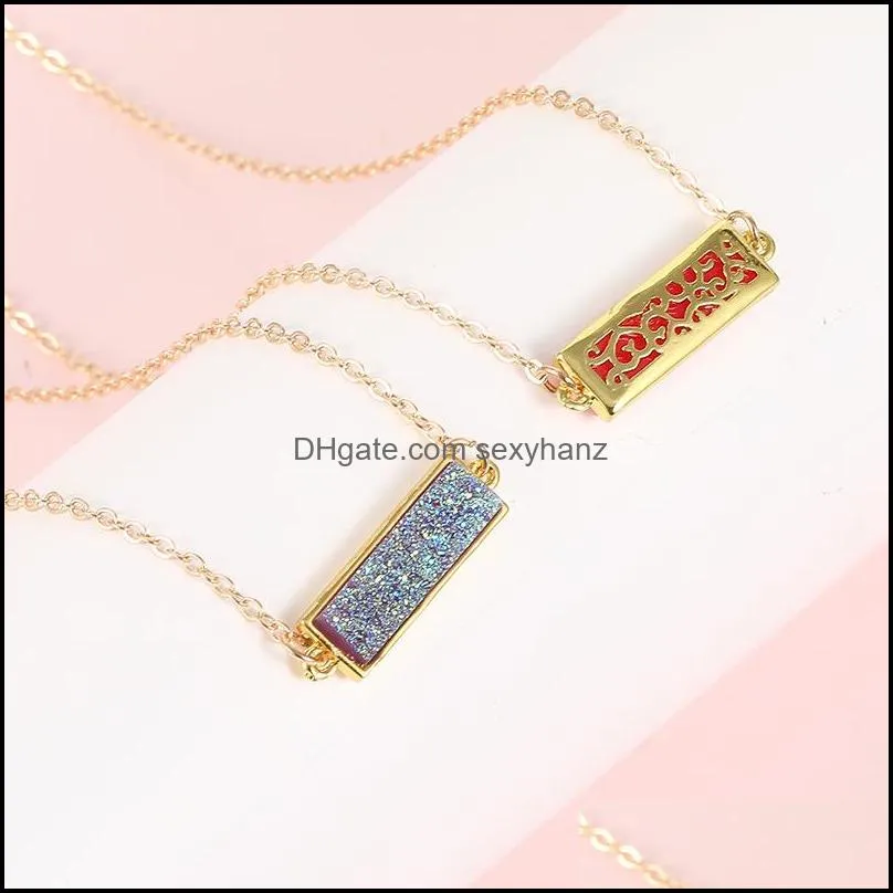 Personality Minimalist Gold Plated Crystal Cluster Pendant Colorful Resin Geometric Rectangular Lady Necklace For Women Party Jewelry 398