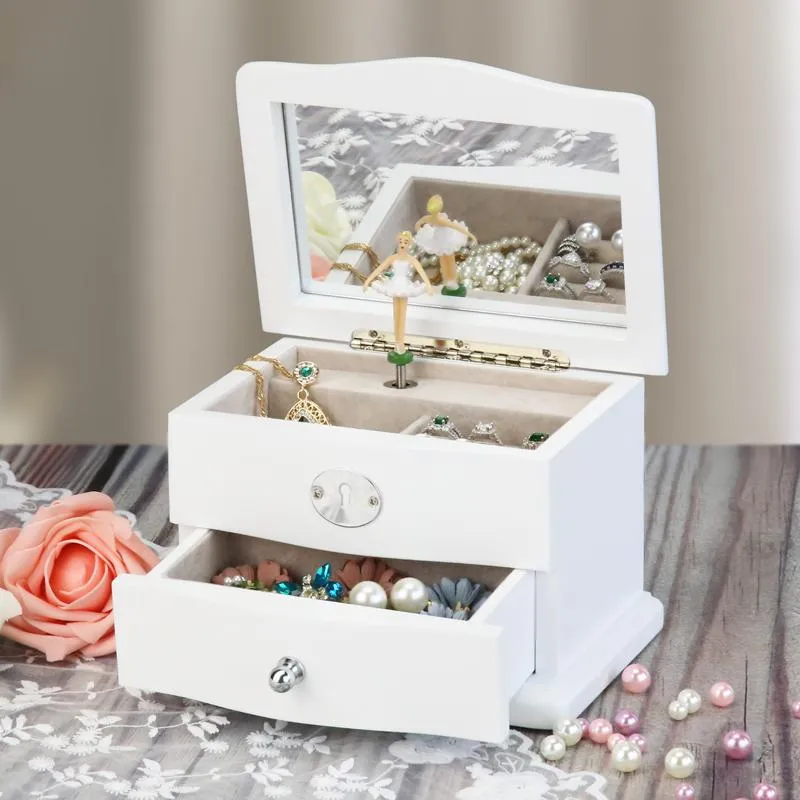 Sacchetti per gioielli Borse Ballerina Music Box Custodia in legno per ragazze Bolero Melody WhiteJewelry