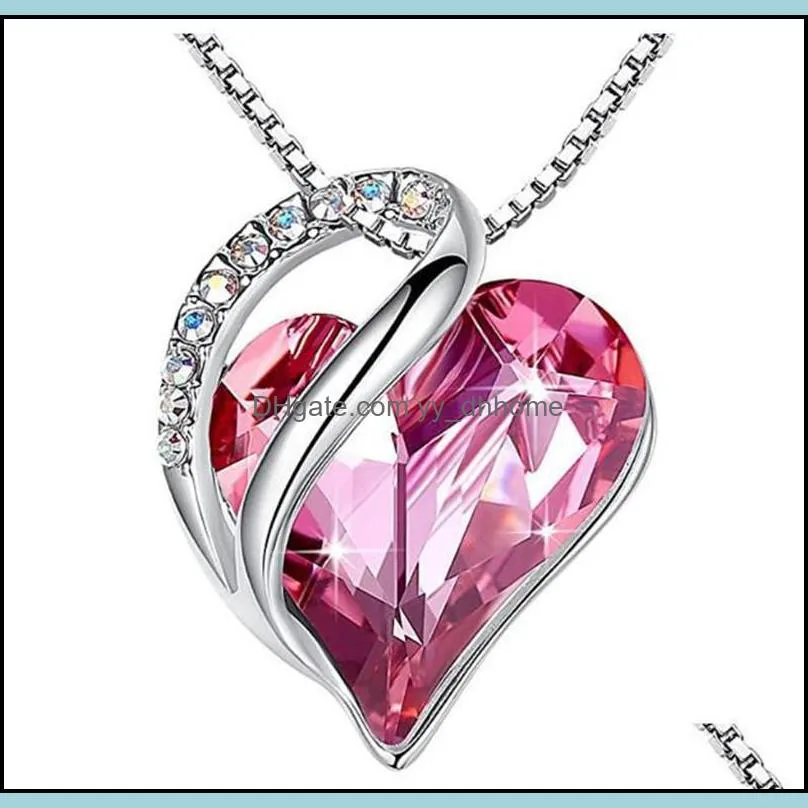 Pendentif Colliers Pendentifs Bijoux Océan Coeur Collier 12 Pierre De Naissance Strass Cristal Zircon Pour Femmes Fille Fête De Mariage Drop Delivery