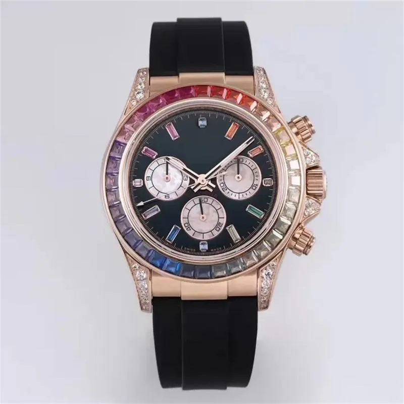 Montre mécanique de sport pour hommes, processus de diamant incrusté à la main, étanche lumineux, diamètre de 40 mm, diamant arc-en-ciel, choix de style star de la mode Cadeau W185