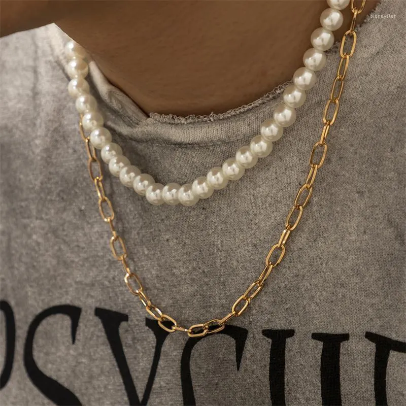 Chains Trendy Hip Hop Style Simple Chain Necklace Creative Men's Pearl Stacked Clavicle Jewelry Brothers Party GiftChains Sidn22