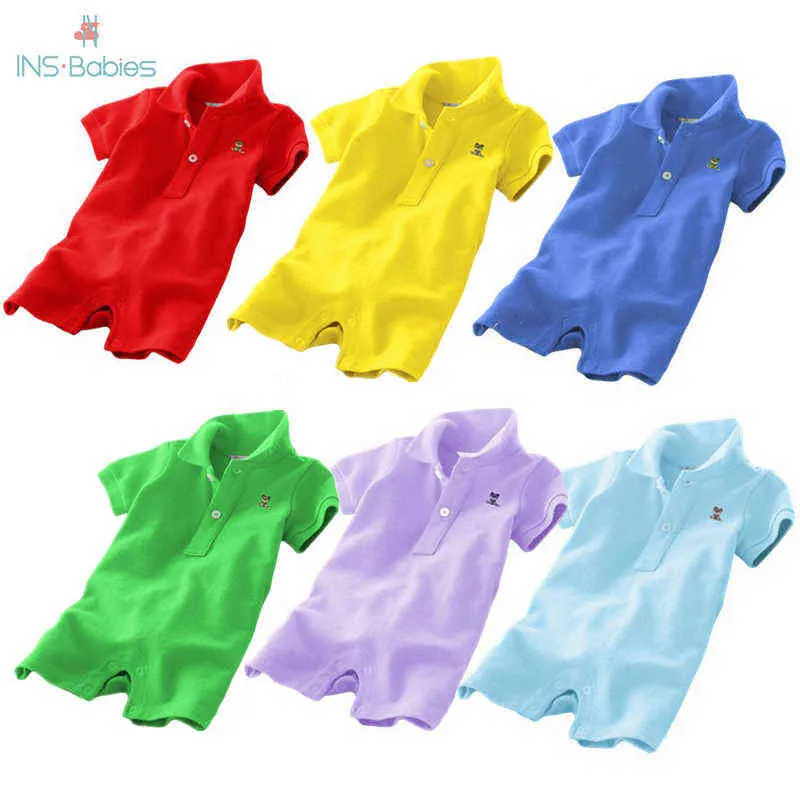 Toddler Girl Lapel Collar Button Design Short-sleeve Green Rompers