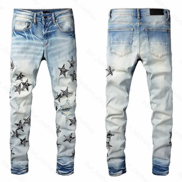 Ami Hommes Femmes Designers Jeans Distressed Ripped Biker Slim Denim Droit Pour Hommes S Imprimer Armée Mode Mans Skinny Pants321v