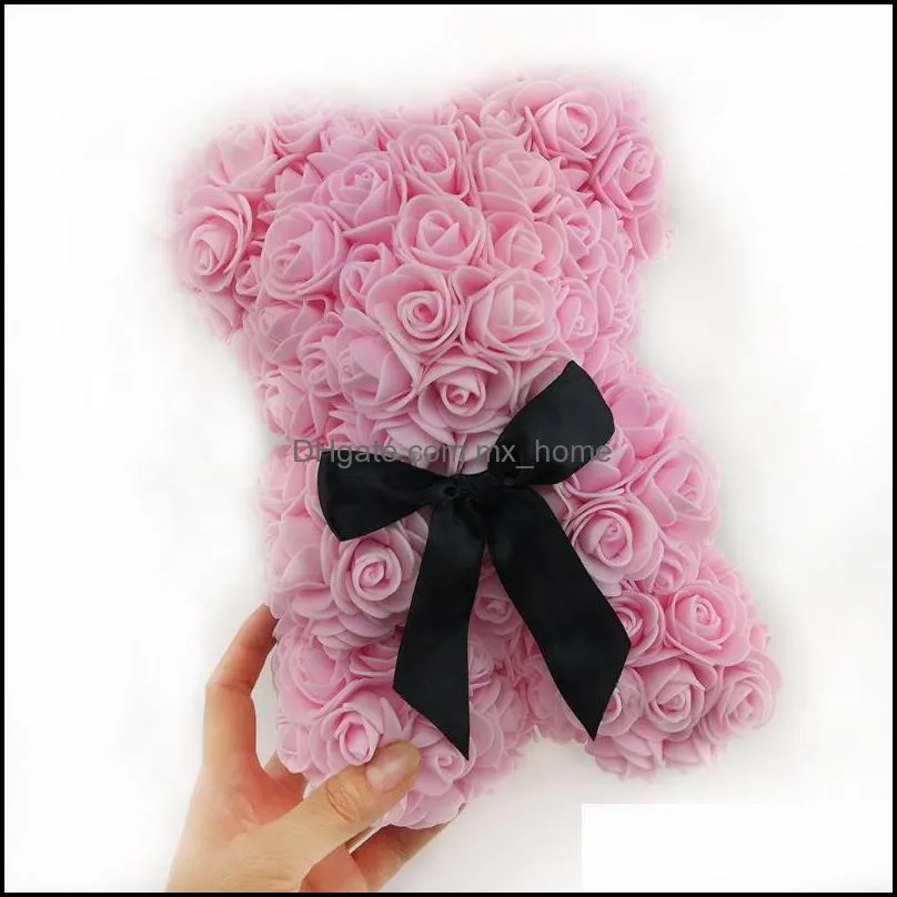 Decorative Flowers & Wreaths Drop Artificial Soap Rose Teddy Bear 25cm Big PE With Gift Box For Valentine Day