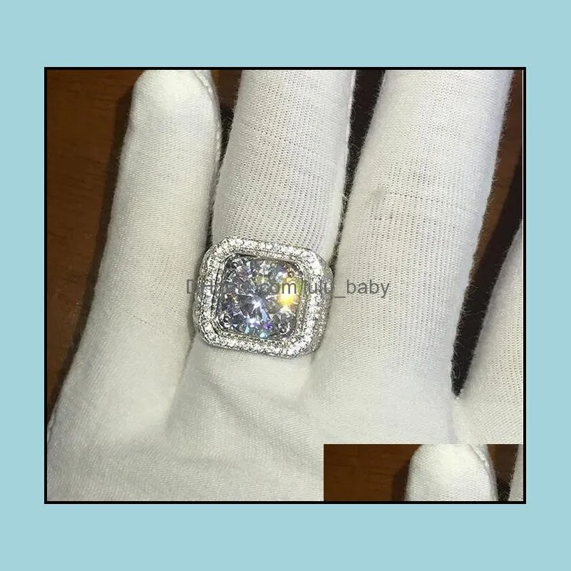 Men`s ring hip hop jewelry Zircon iced out rings luxury Cut Topaz CZ Diamond Full Gemstones Men Wedding Band Ring fashion Jewellry