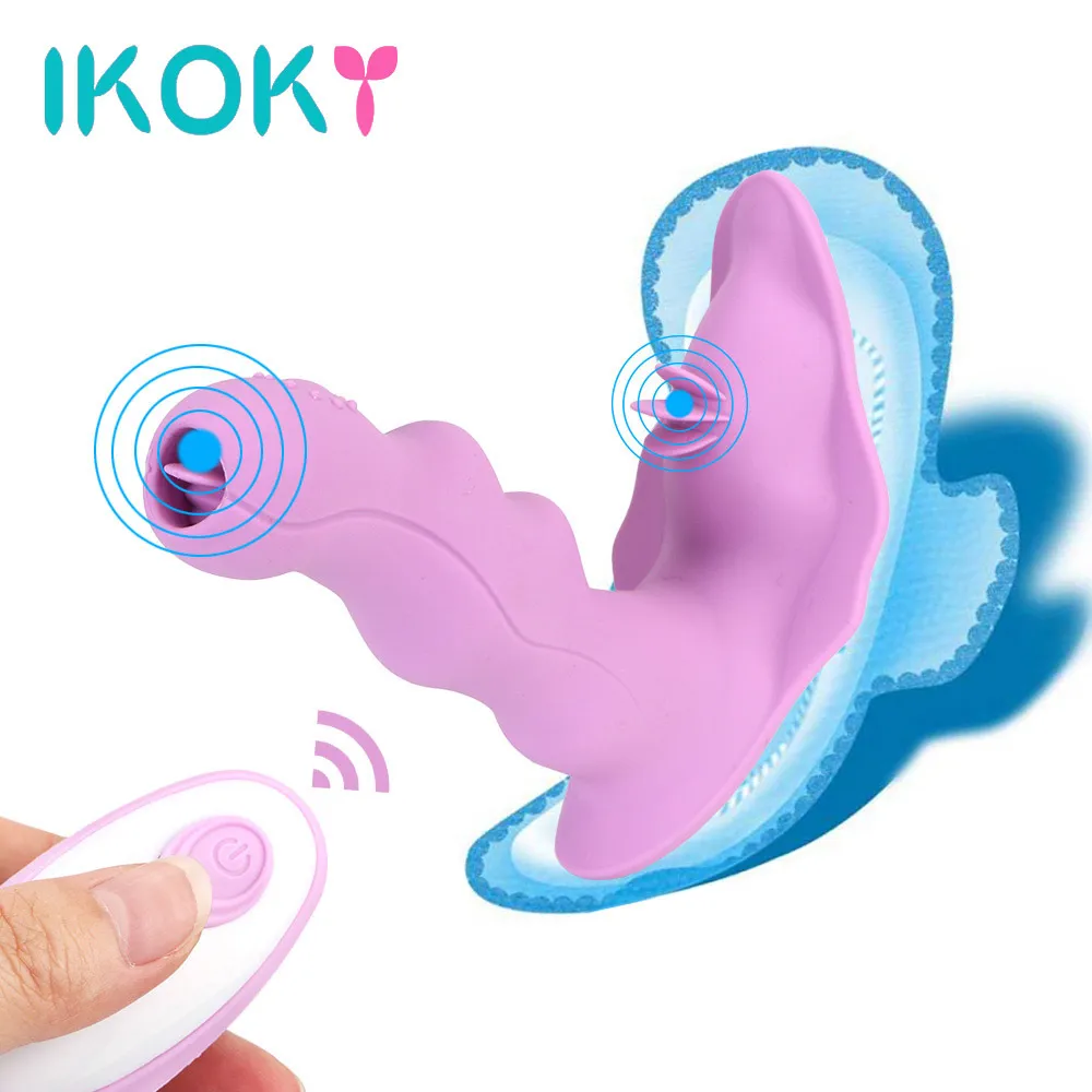 IKOKY – stimulateur de Clitoris portable, jouet sexy pour femmes, vibrateur à Double aspiration, télécommande, gode léchant la langue, 7 modes