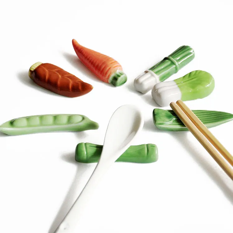 Lovely Vegetable Shaped Chopstick Holders Ceramic Spoon Fork Rest Paint Brush Cutlery Stand for Home Chinese Japanese Restaurant