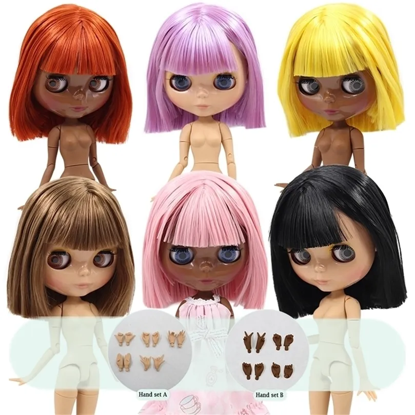 Icy DBS Blyth Doll Tan och Super Black Skin Joint Body Feily Hair 1/6 BJD Specialpris 1/6 BJD Gift Toy LJ201125
