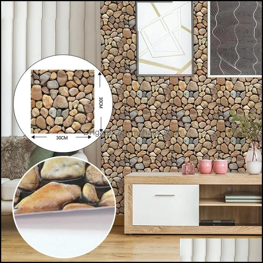 3D Wallpaper Imitation Stone Wall Sticker Self-adhesive Bathroom Decor Wallpaper for Living Room TV Background Decor 30x30CM RRA13068