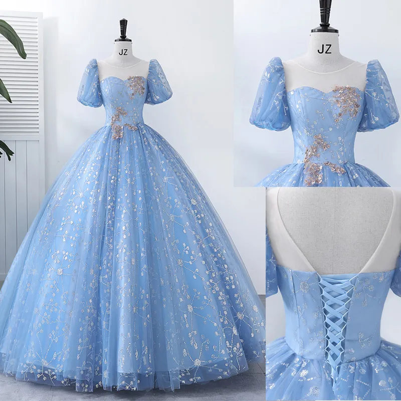 Light Blue Bubble Sleeve Medieval Princess Costume Gown with Embroidery and  Beading for Women from Dhgate Theme Costume - price 129.95