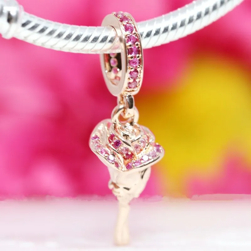 Rose Flower Dangle Charm 925 Silver Pandora Charms for Bracelets DIY Jewelry Making kits Loose Beads Silver wholesale 789312C01