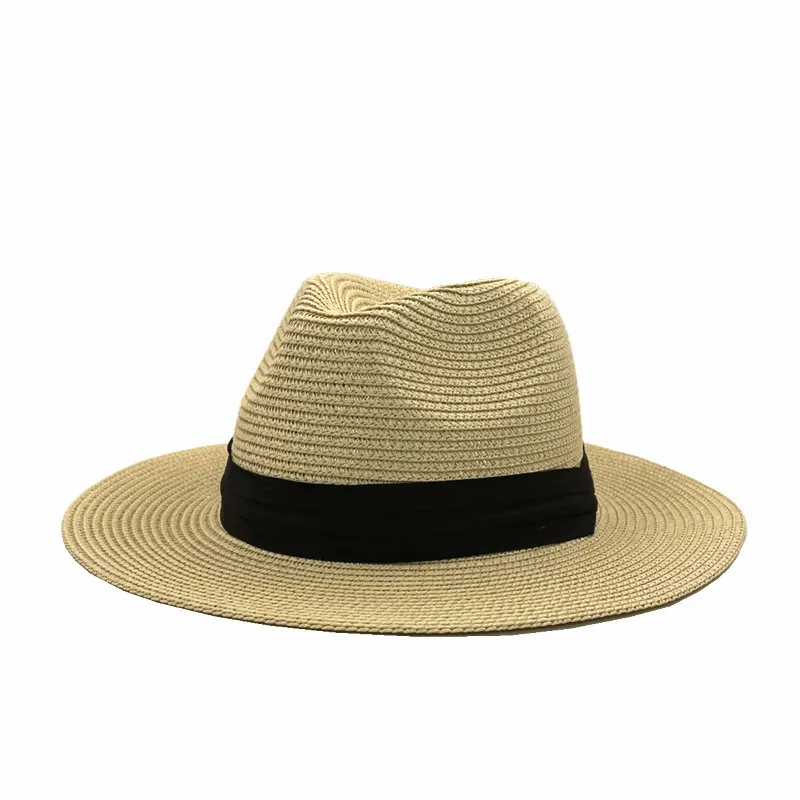 Sparsil kvinnor papper halm panama hattar breda grim sommarstrand kepsar uv skydda jazz sol hatt män vikbara fedoras cap chapeu 220506