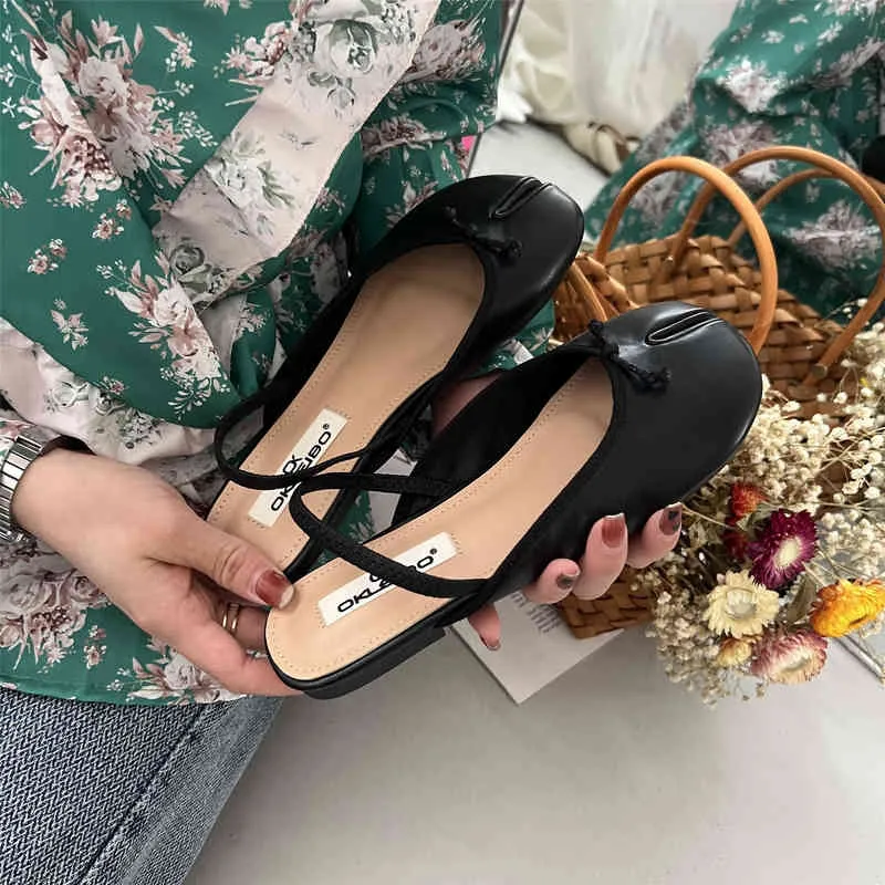 Bailamos Tabi Ninja Women Shoes Split Toe Flats Ballet Shoes Woman Slip On Loafers Soft Bottom Moccasins Bow-Tie Ballerina Shoes Y220628