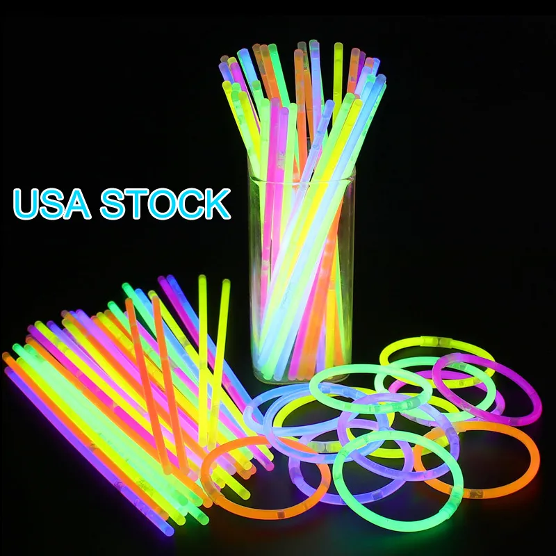 Multi -kleuren Hot Glow Stick Nieuwheid verlichting Bracelet Kettingen Neon Party Flashing Light Wand Toy Led Vocal Concert LED Flash Sticks 1000 pcs USA Stock Crestech888