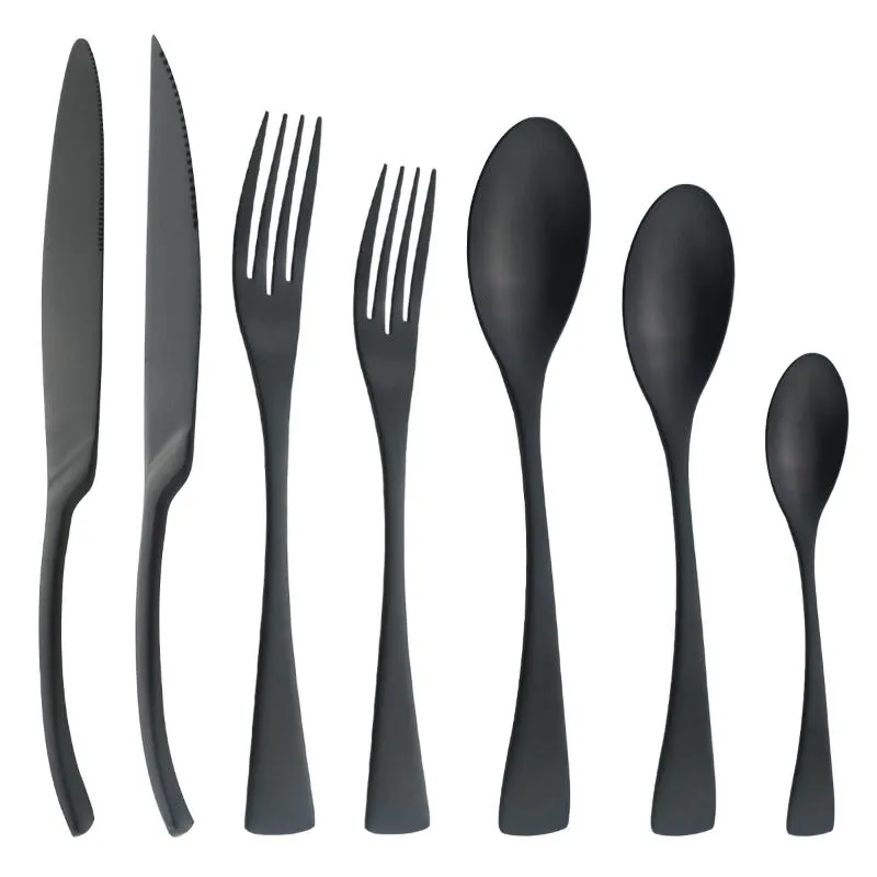 Set di stoviglie Set di posate nere di alta qualità Coltello da bistecca opaco Forchetta Cucchiaio da caffè Posate Set di stoviglie da cucina in acciaio inossidabile Stoviglie