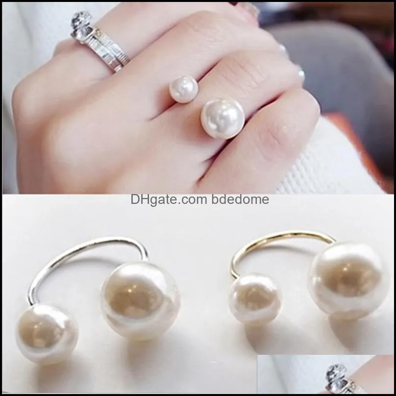 wedding rings fashion women`s size pearl open ring temperament wild joint double jewelry lover giftwedding