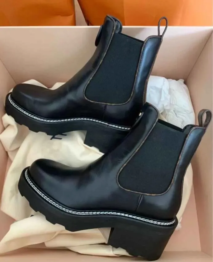 22 elegante Winter-Marken-Beaubourg-Stiefeletten, schwarzes Kalbsleder, Comabt-Stiefel, Gummi-Stollensohle, Lady Booty, berühmte Martin-Booties, Party, Hochzeit, EU 35–41