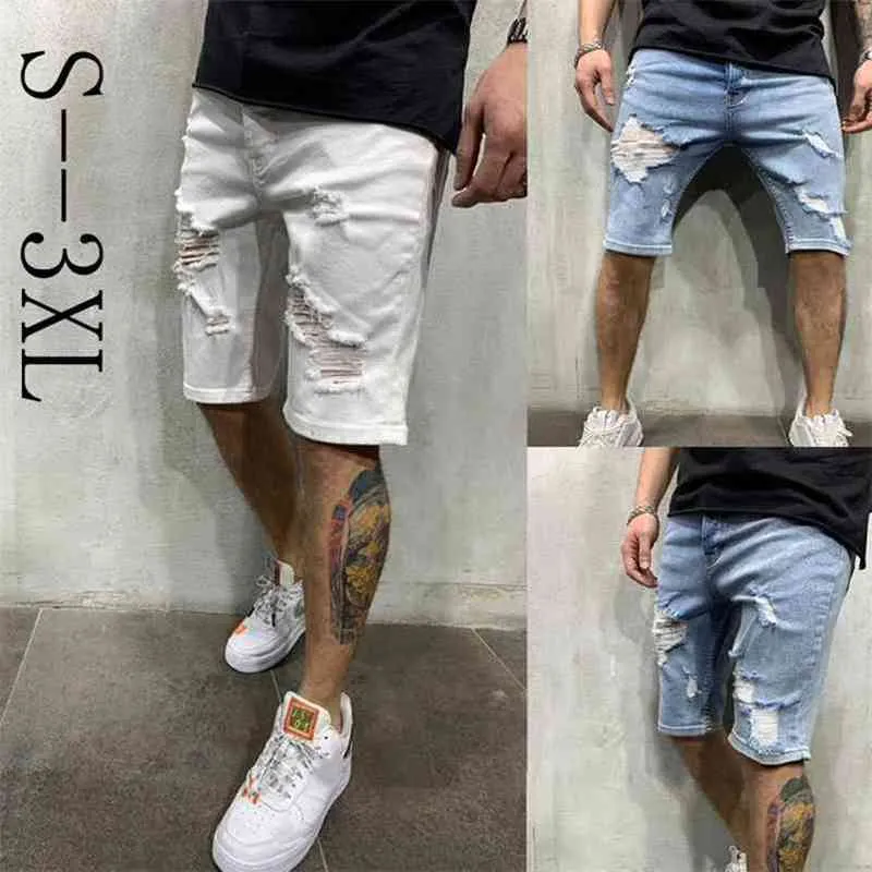 Zomermode Casual Slim Fit Mens Stretch Short Jeans Hoge kwaliteit Elastische denim shorts 210322