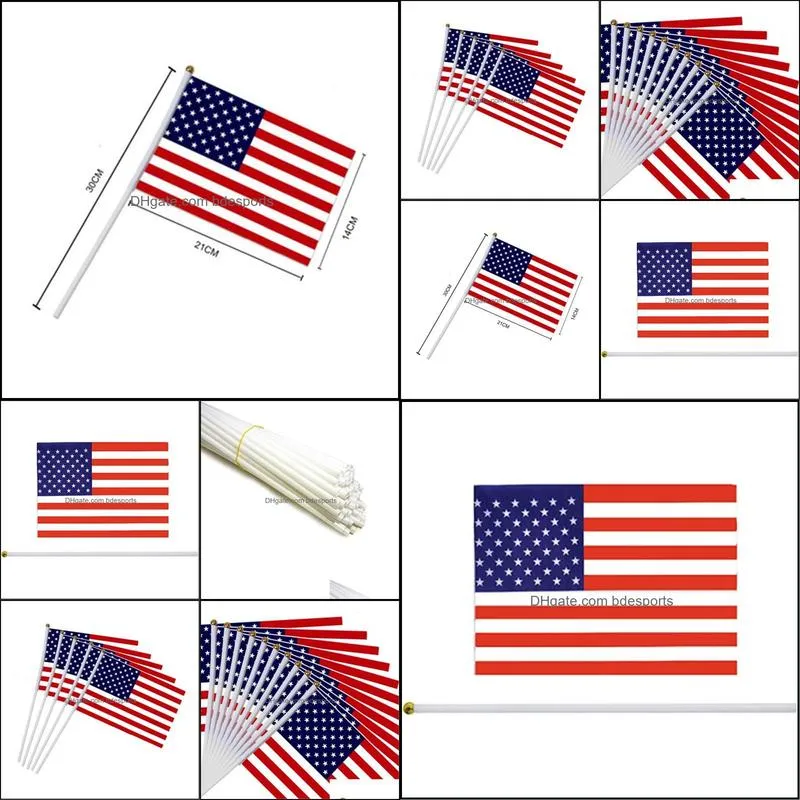 USA Stick Flag, American US 5x8 inch HandHeld Mini Flag ensign 30cm Pole United States Hand Held Stick Flags banner RRB9001