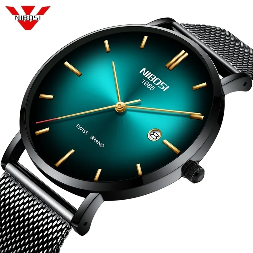 50pcslot dhl nibosi 2362 мужчины смотрят Ultra Thin Date Simple Quartz Sport Watch Men Chronograph Wrist Watch Clock T200409