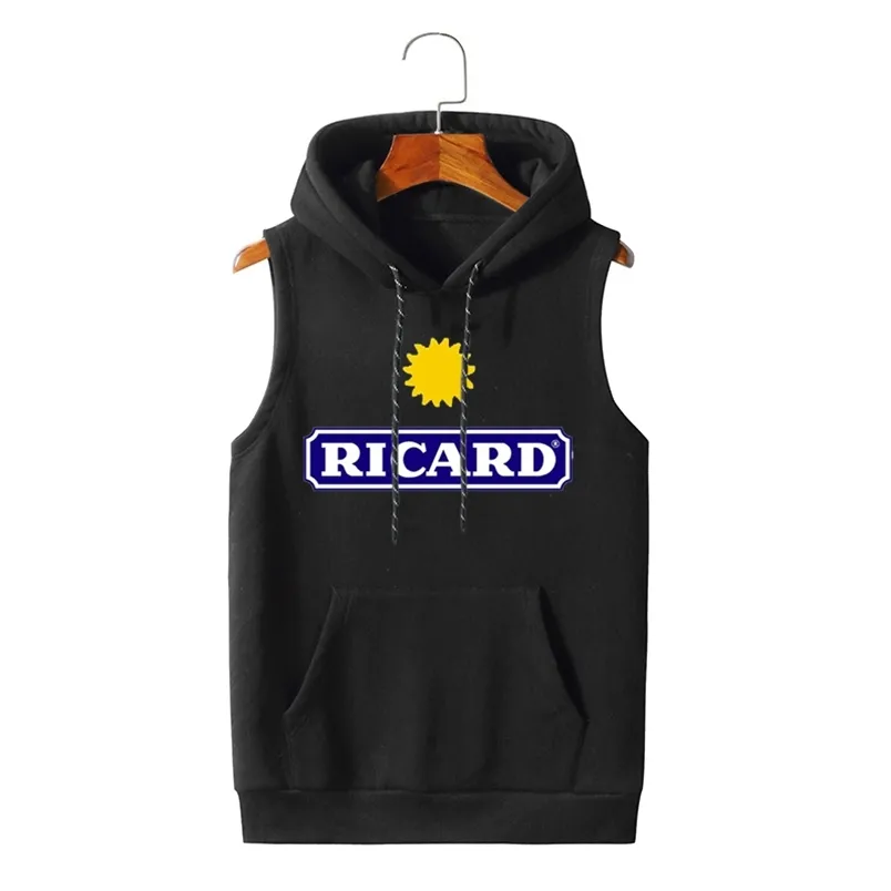 Ricard Hommes Mode Poche Sans Manches À Capuche Hommes Sport À Capuche Réservoir Veste Sans Manche Colete Masculino 220615