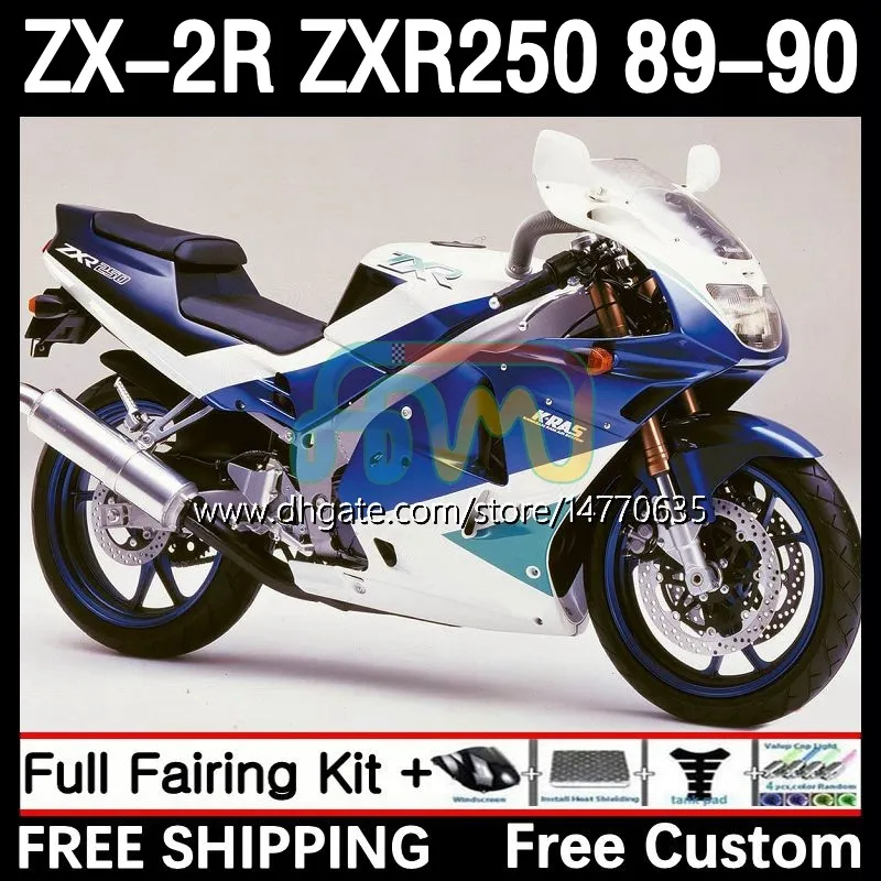 카와사키 닌자 ZX2R 용 오토바이 본체 ZXR250 ZX 2R 2 R R250 ZXR 250 89-98 차체 8DH.68 ZX2 R ZX-2R ZXR-2-250 89 90 ZX-R250 1990 풀 페어링 키트 블루 화이트