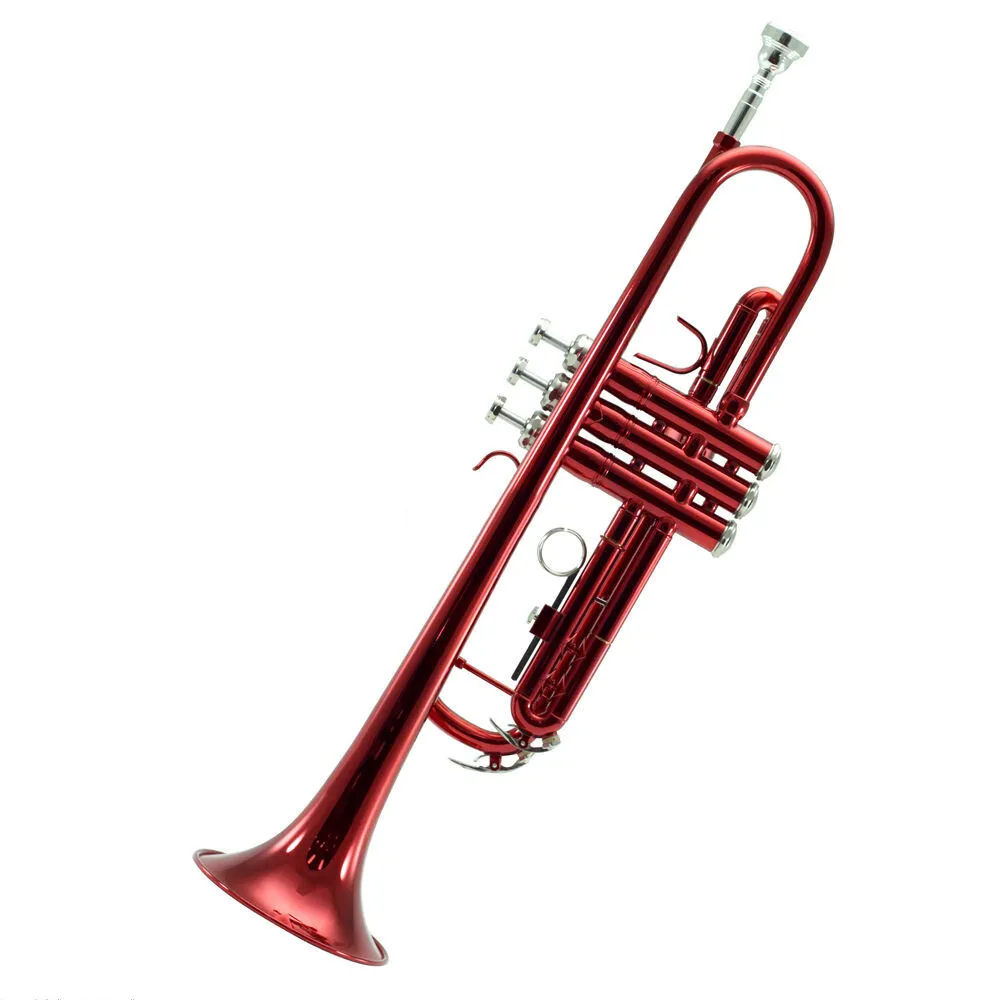 Bb Tune Trumpet Red Lacquer Brass Musical Instrument With Mouthpiece
