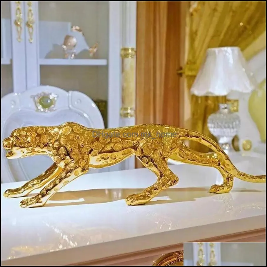 2022 New Modern Abstract Gold Panther Sculpture Geometric Leopard Statue Wildlife Decor Gift Craft Ornament Accessories Furnishing