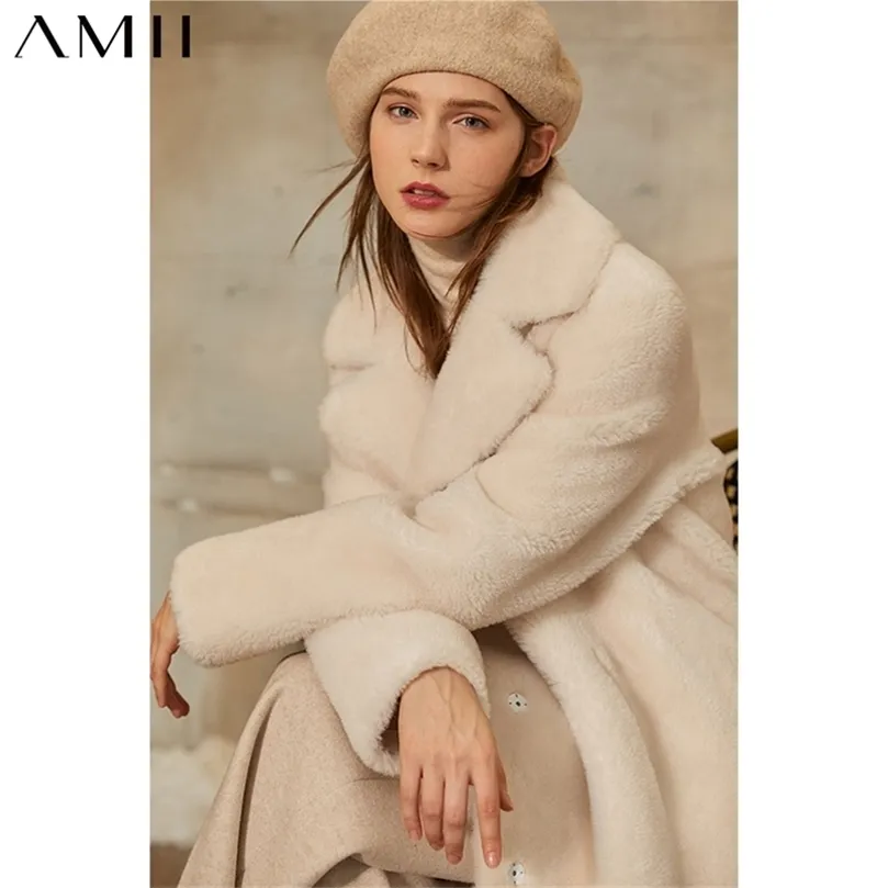 Amii minimalizm zimowy gruby futra moda moda solidna klapka prosta kurtka damska o długości kolan przyczynowa płaszcz zimowy Women 12041044 201214