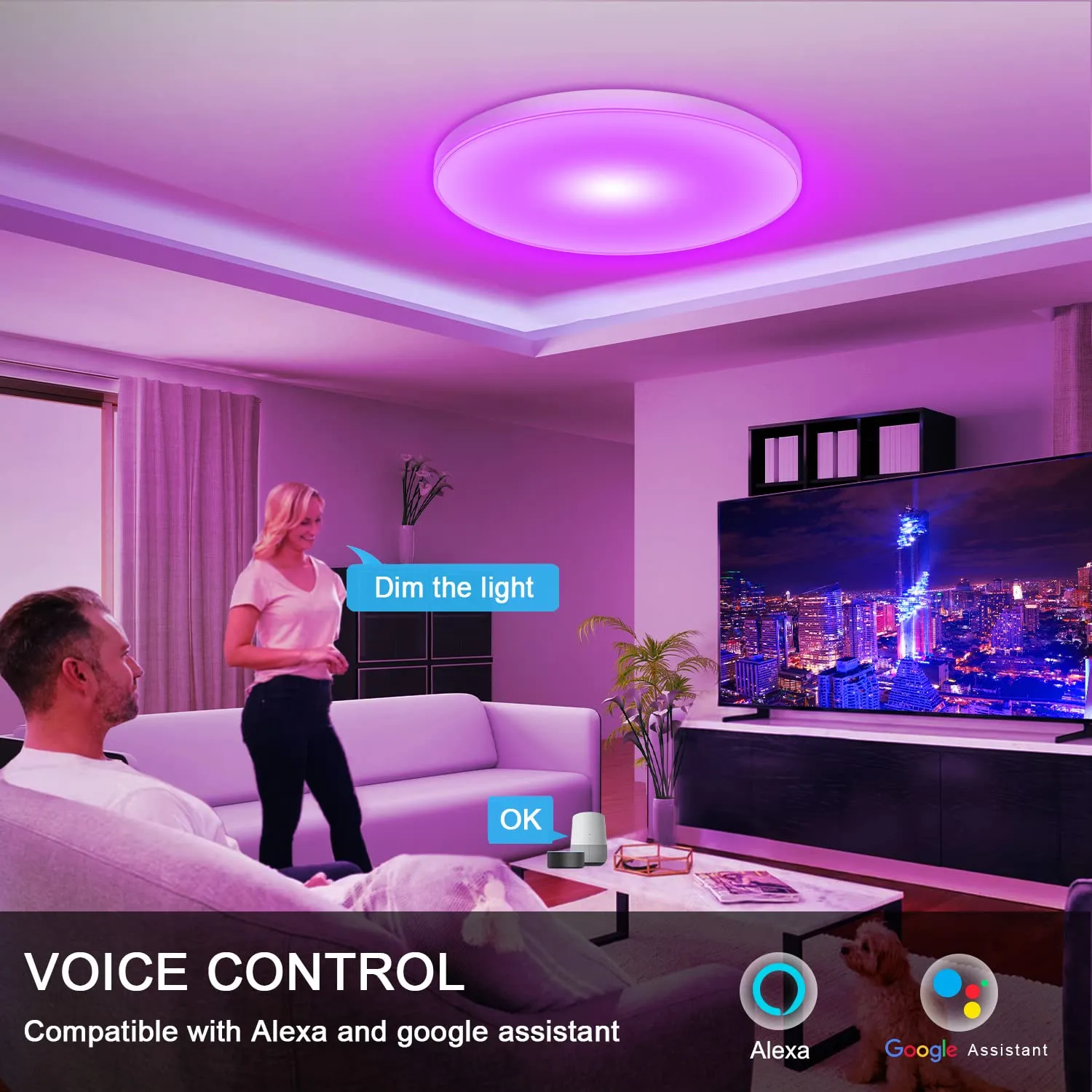 Plafonnier LED connecté WiFi App télécommande dimmable CCT RGB salon  chambre