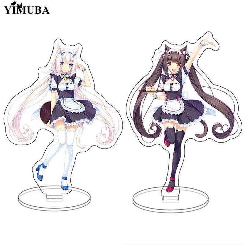 Nekopara Chocolat Vanilla Twin Sisters Stand Model Plate Keychain Desk Decor Cat Girls Acrylic Figures Standing Sign Holder Gift AA220318