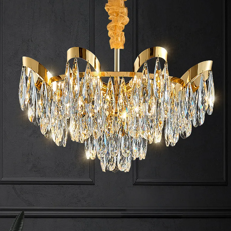 Moderne luxueuze K9 Crystal Kroonluiers Lichten Licht Led Led American Elegant Design Chandelier European Art Deco Shining Hanging Lampen Home Indoor Lighting D100cm