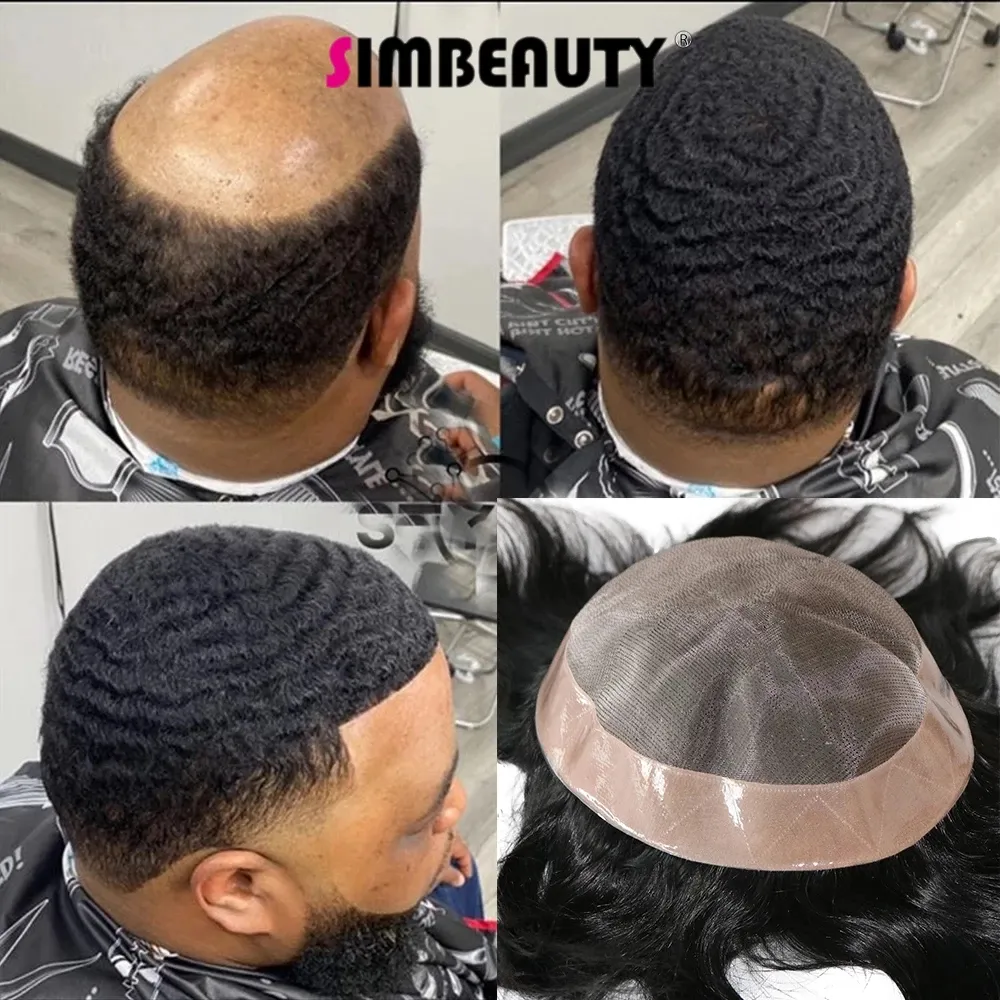 10MM Curly Mens Wigs 100% Human Hair Super Durable Mono Toupee Men