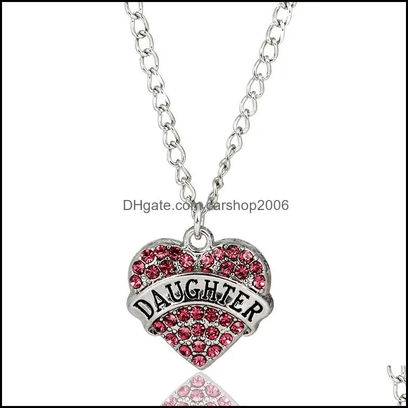english letter necklace necklaces jewelry hot sale crystal heart pendants silver chain family members necklaces for women girl 0684wh