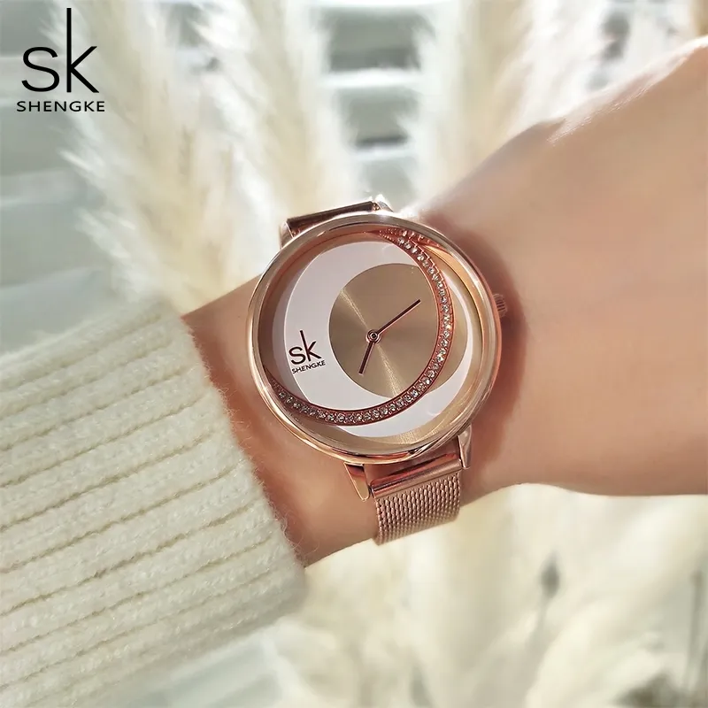 Shengke Crystal Lady Luxury Brand Women Dress Watch Original Design Quartz Wrist Watchesクリエイティブレロジオフェミニノ