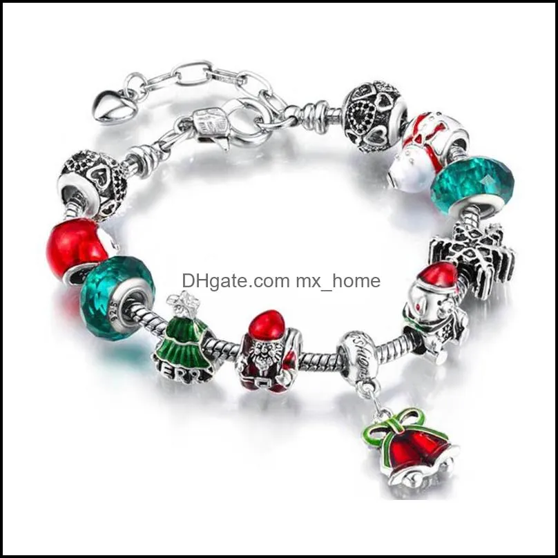 Favor Christmas Santa Bell Charm Bracelets Diy Jewelry Making Green Xmas Tree Sier Color Alloy Crystal Bead Bracelet Drop Delivery 2021 Part