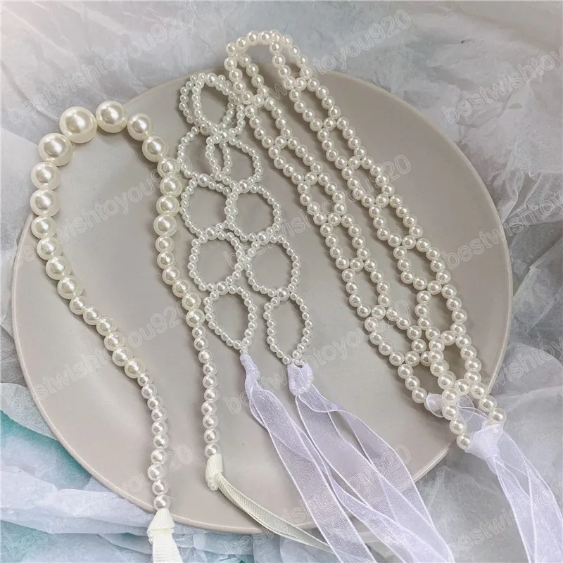 Collana girocollo multifunzionale con nastro di perle per donna, fascia per capelli a farfalla, elegante collana da donna, accessori per gioielli da festa