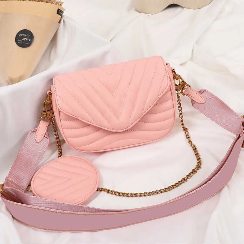 2022 Nouveau Deux En Un Multifonctionnel Sac À Bandoulière Tendance De La Mode En Cuir Lisse Broderie Élément Chaîne Messenger Sac Rose Ballet Cerise