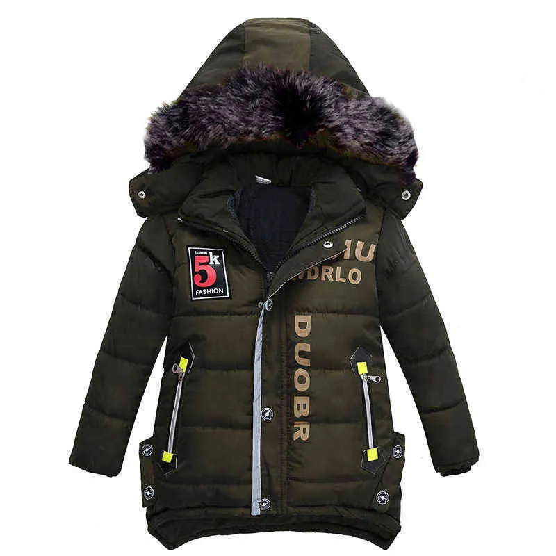 子供用コットンコート新しい2022厚い男の子プラスベルベット温かい綿ジャケットフード付きジッパーカジュアルアウターソリッドパッドドコートJ220718