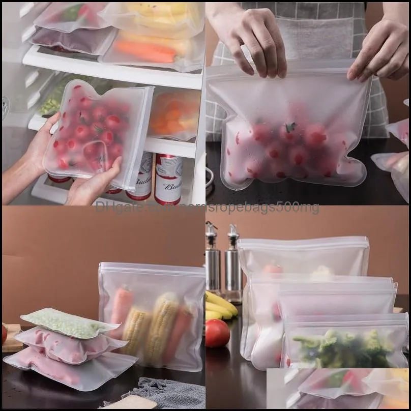 EVA Food  Bag Refrigerator Cleaning Organizer Sealed Rectangle Transparent Storage Containers Kitchen Reusable Fruit Vegetable 3bc