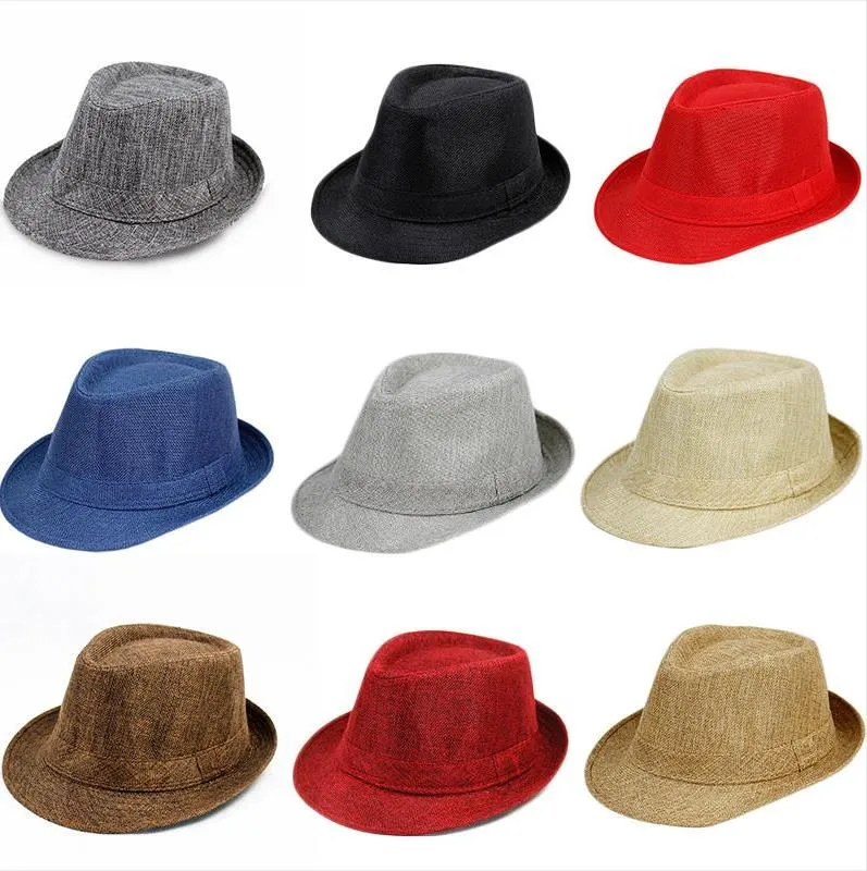 Chapeau de jazz panaméen haut chapeaux coton lin britannique chapeau de soleil pour hommes femmes été Trilby Fedora casquettes Panama Beach Street Cap Stingy Brim décoratif 39 couleur BC7939