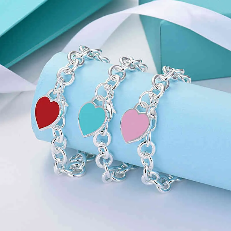 N9xm t Home Bracelet 925 zilveren dikke ketting armband email Love hartvormige kreeft gesp voor vriendin en beste vriend