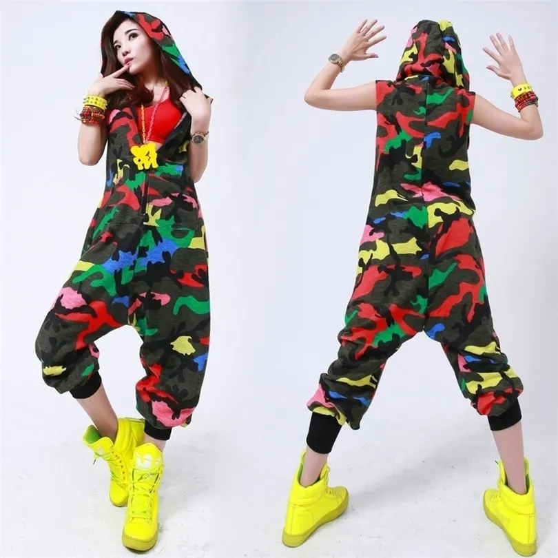 Nieuwe mode hiphop dans kostuum prestatie slijtage Europese losse luipaard harem jazz jumpsuit camouflage broek t200509