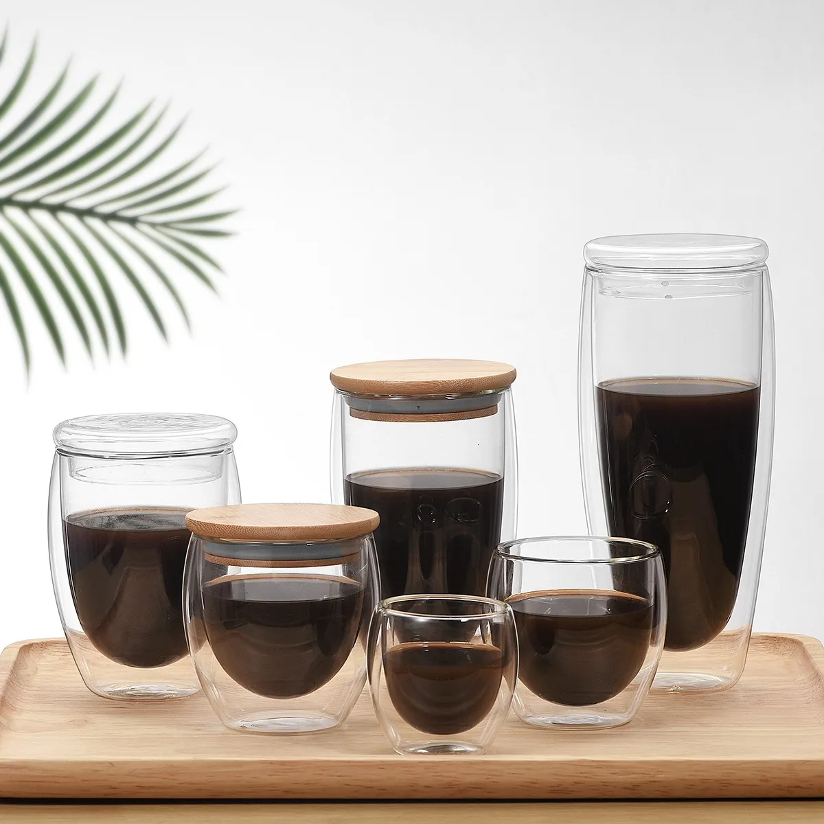 JANKNG Set di tazze in vetro a doppia parete resistente al calore 80-250-350-450ml Tazze da caffè per birra Boccale per bevande fatte a mano Tazze da tè Bicchieri trasparenti Coffeware